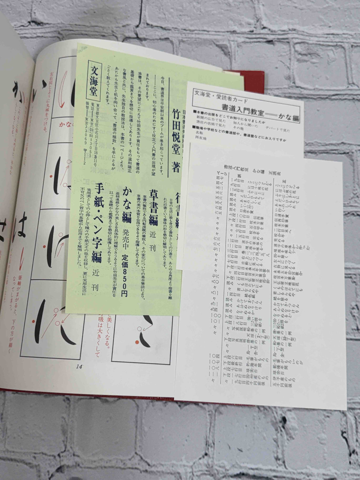 Shodo Nyumon Kyoshitsu Kana-hen by Takeda Etsudo, 1968 Bunkaido Hardcover - laid-in flyer, reader card and errata slip