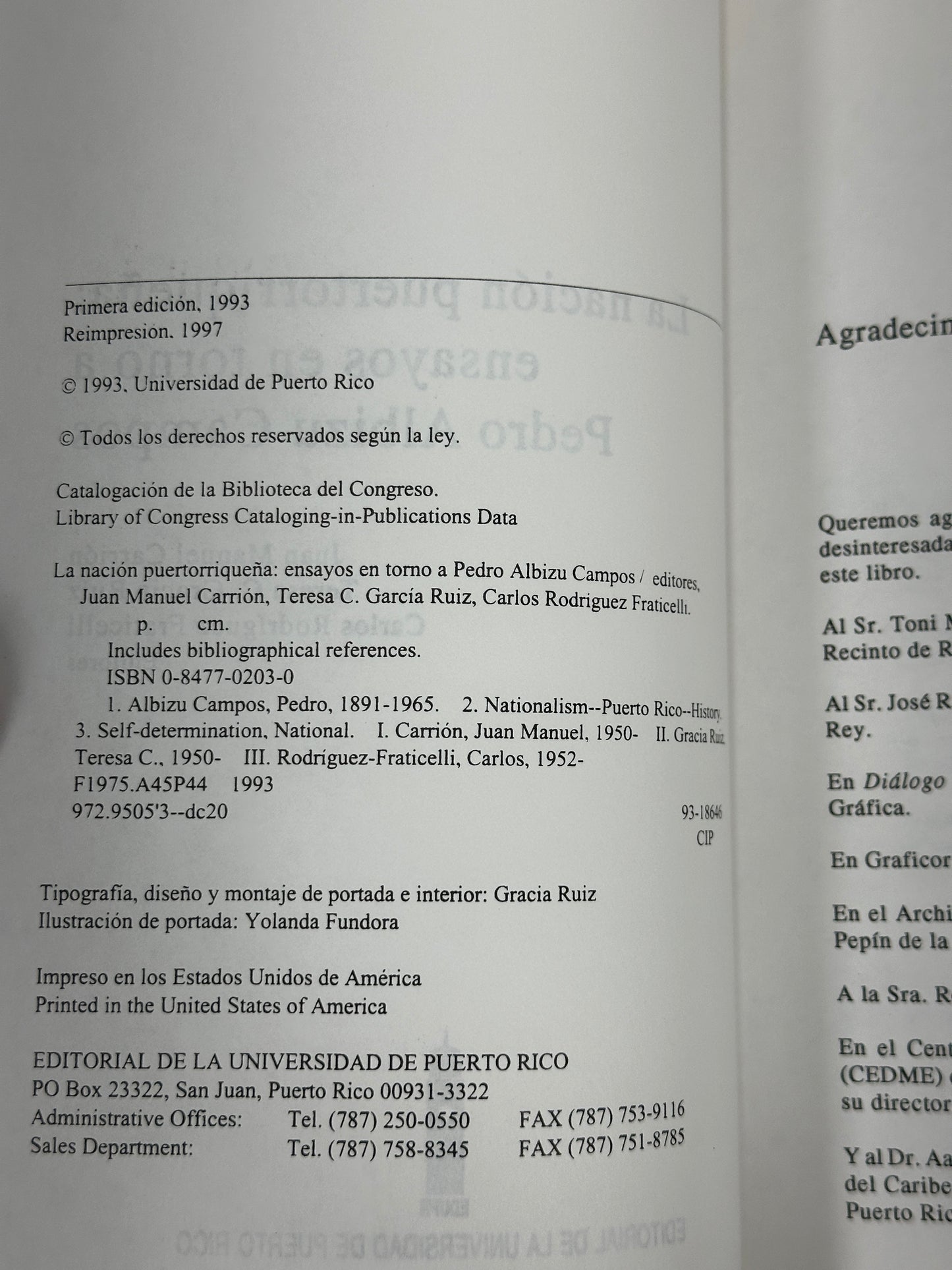 La Nacion Puertorriquena: Ensayos en Torno a Pedro Albizo Campos [1997]