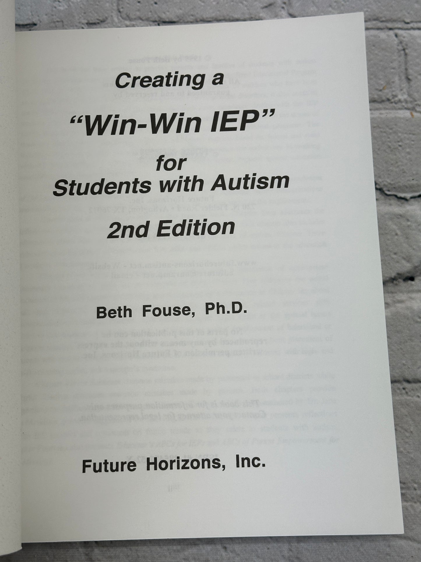Creating a Win-Win IEP for Students with Autism by Beth Fouse [1999 · 2nd Edit]