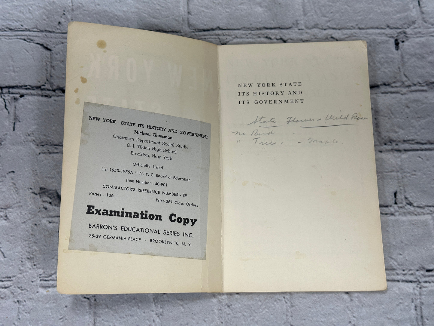 New York State Its History And Its Government by Michael Glassman[1949 · 1st Ed]