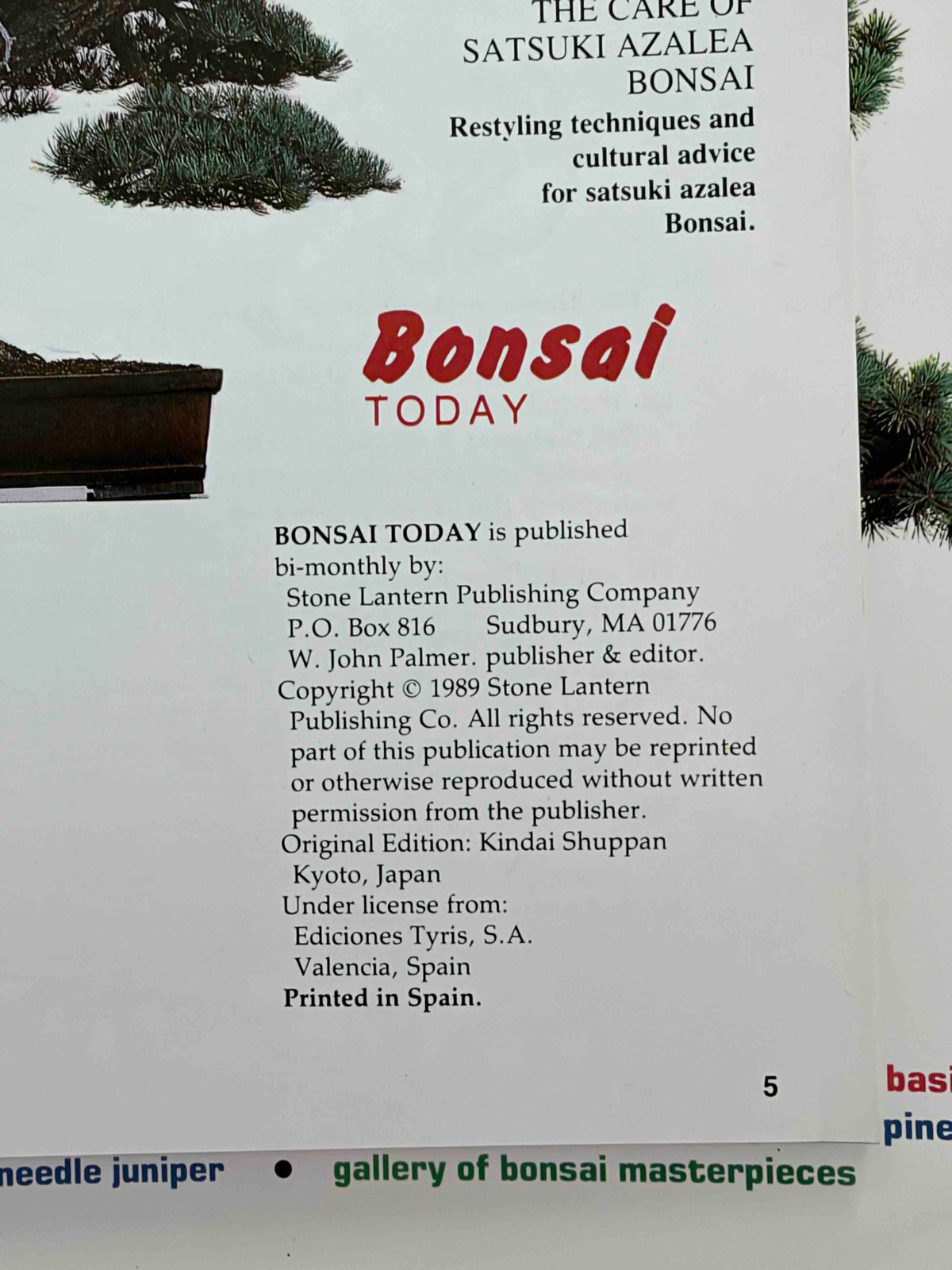 Bonsai Today magazine lot - 1989 masthead page
