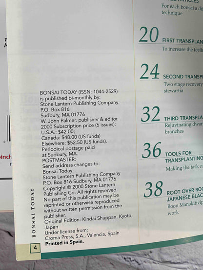 Bonsai Today magazine lot - 2000 masthead and contents page
