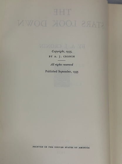 The Stars Look Down by A.J. Cronin [1935 · 1st Edition]
