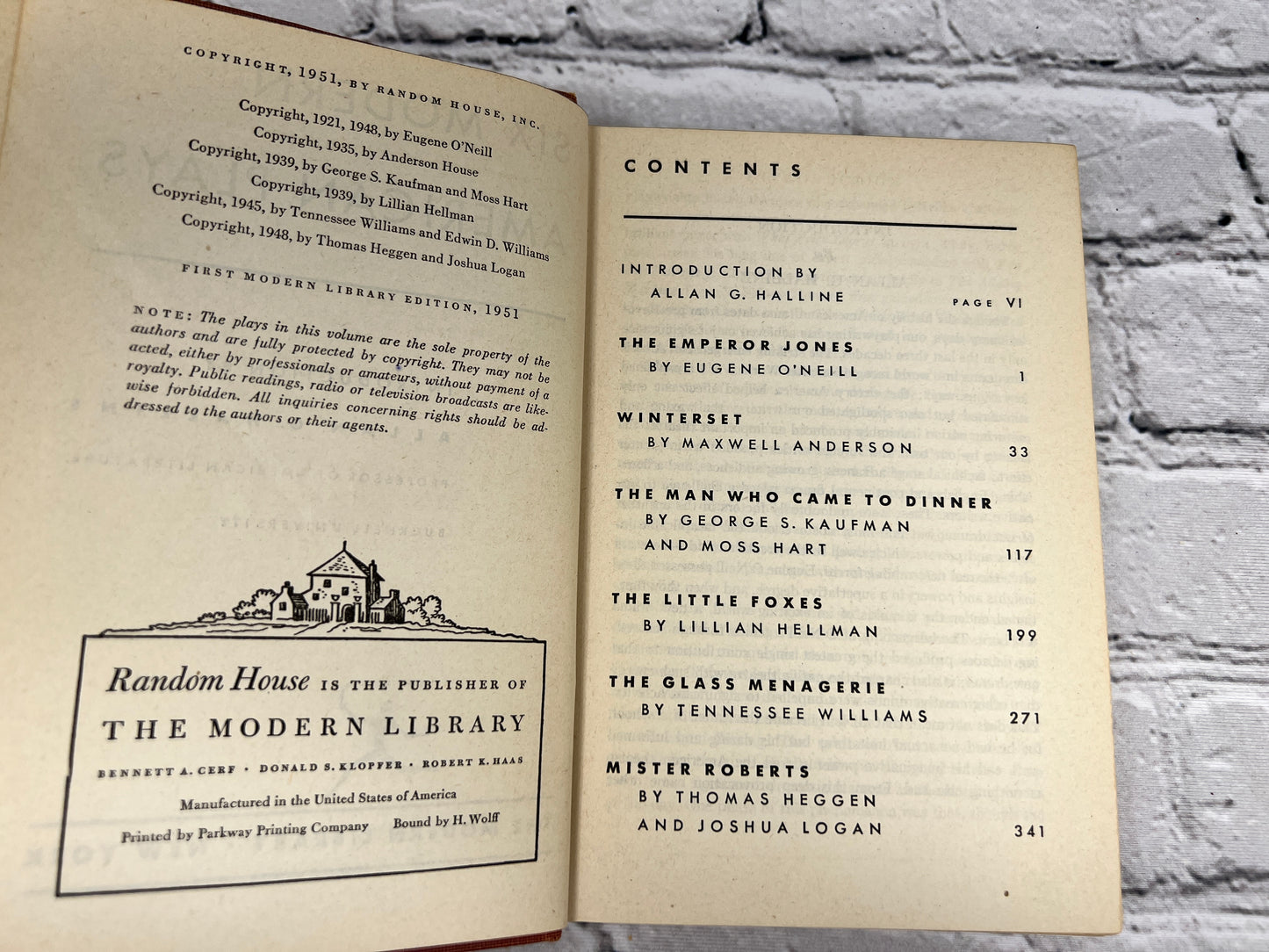 Six Modern American Plays intro by Allan Gates Halline [1951 · Modern Library]