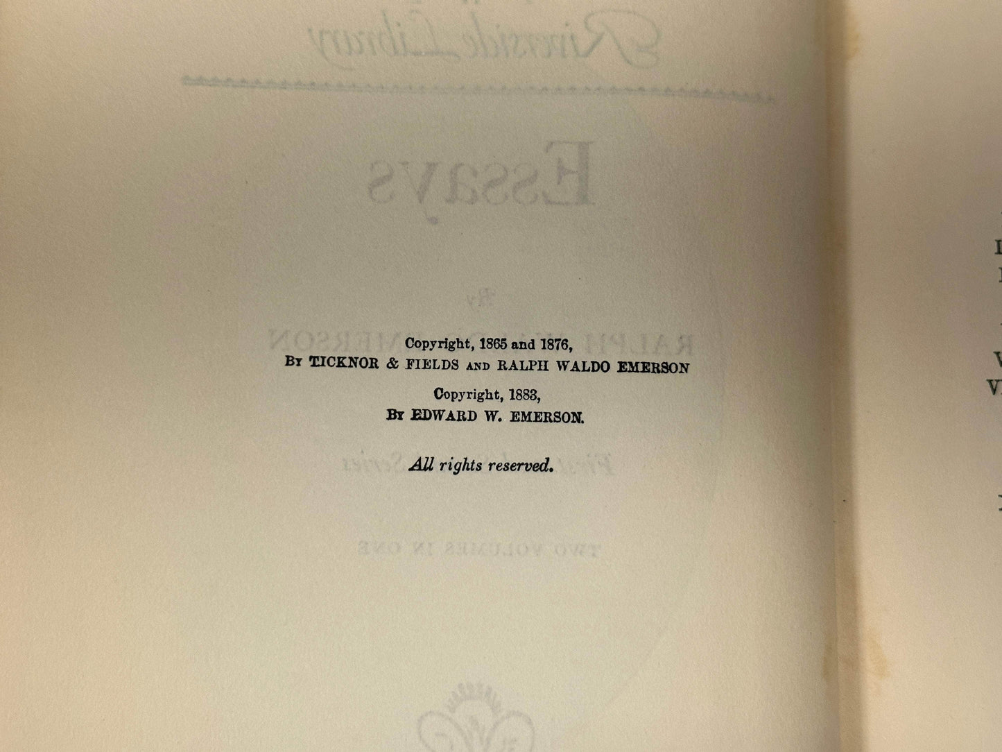 Flipped Pages Essays By Ralph Waldo Emerson, Two Volumes in One [1883]