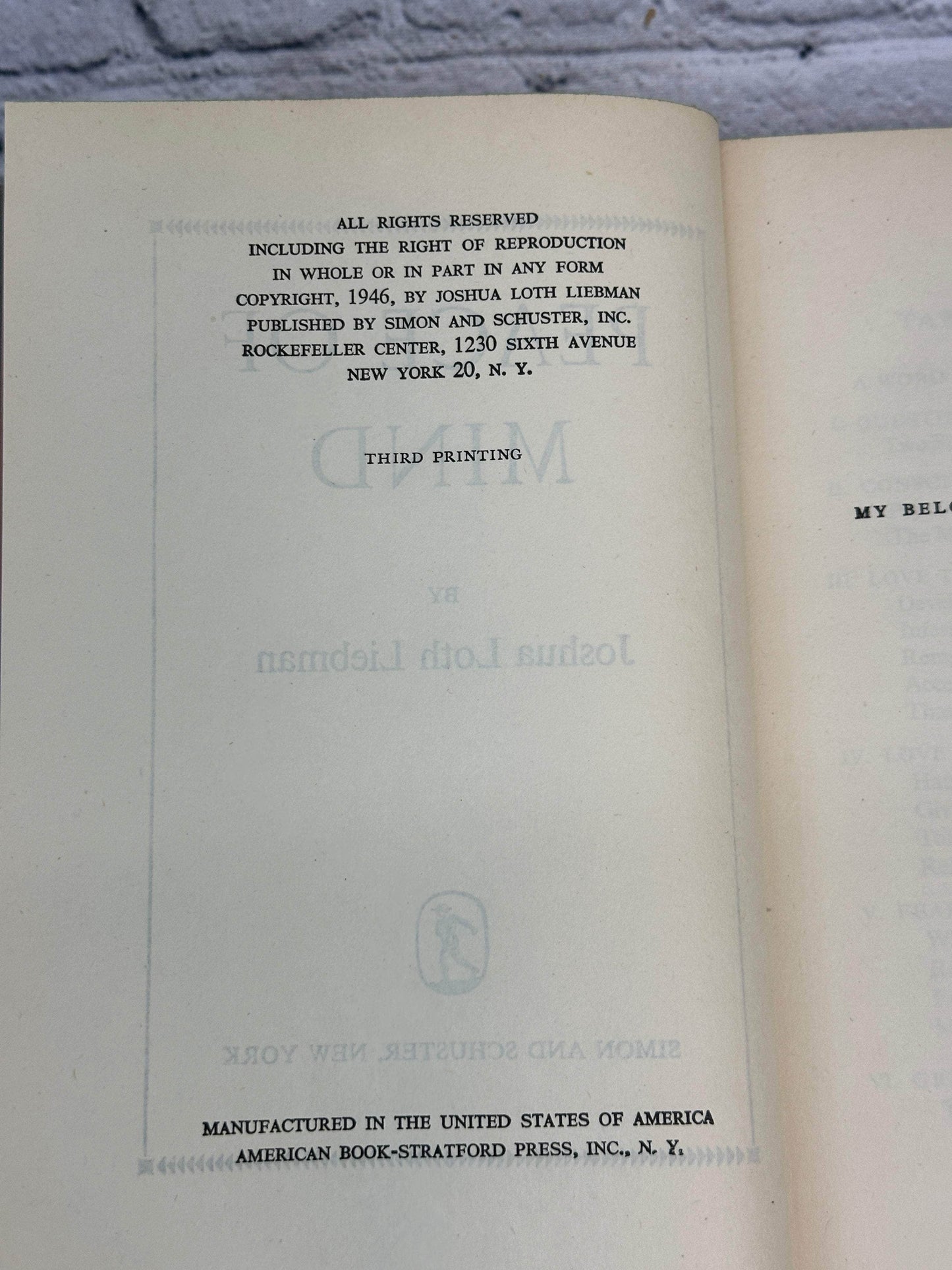 Flipped Pages Peace of Mind by Joshua Loth Liebman[1946 · Third Printing]