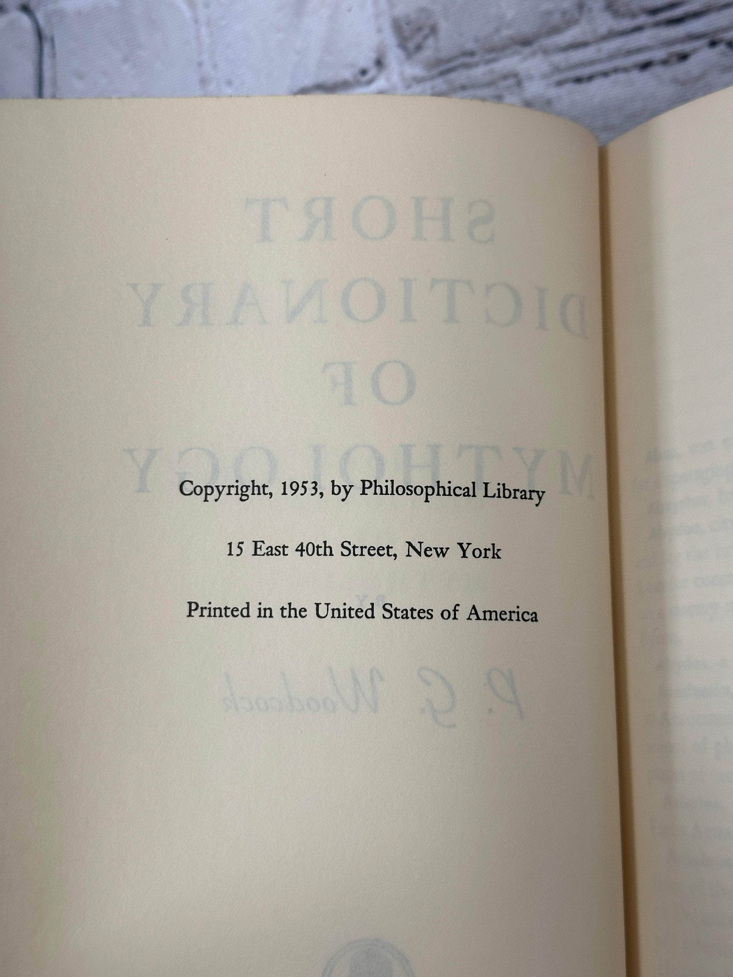 Flipped Pages Short Dictionary of Mythology by Percival George Woodcock [1953]