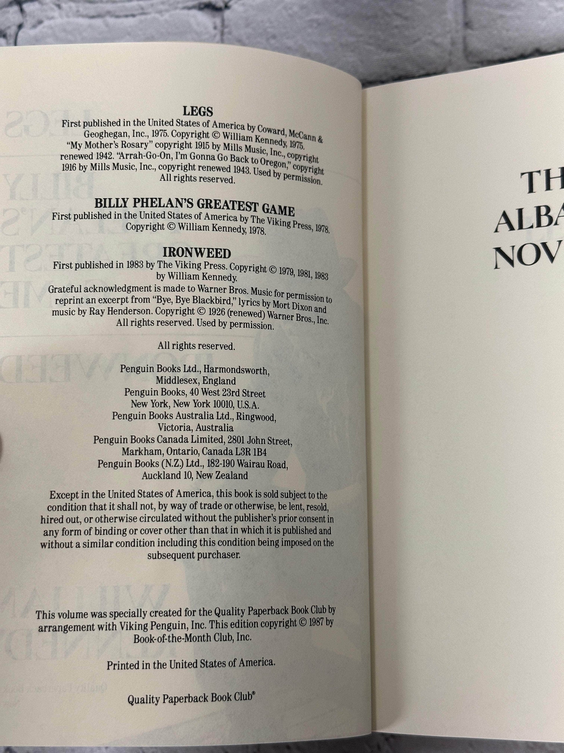 Flipped Pages The Albany Novels by William Kennedy [1987 · Book of the Month Club]