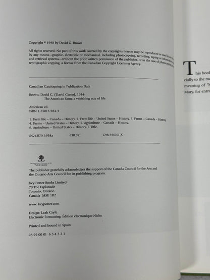 Flipped Pages The American Farm: A vanishing way of life by Davide Brown [1st Print · 1998]