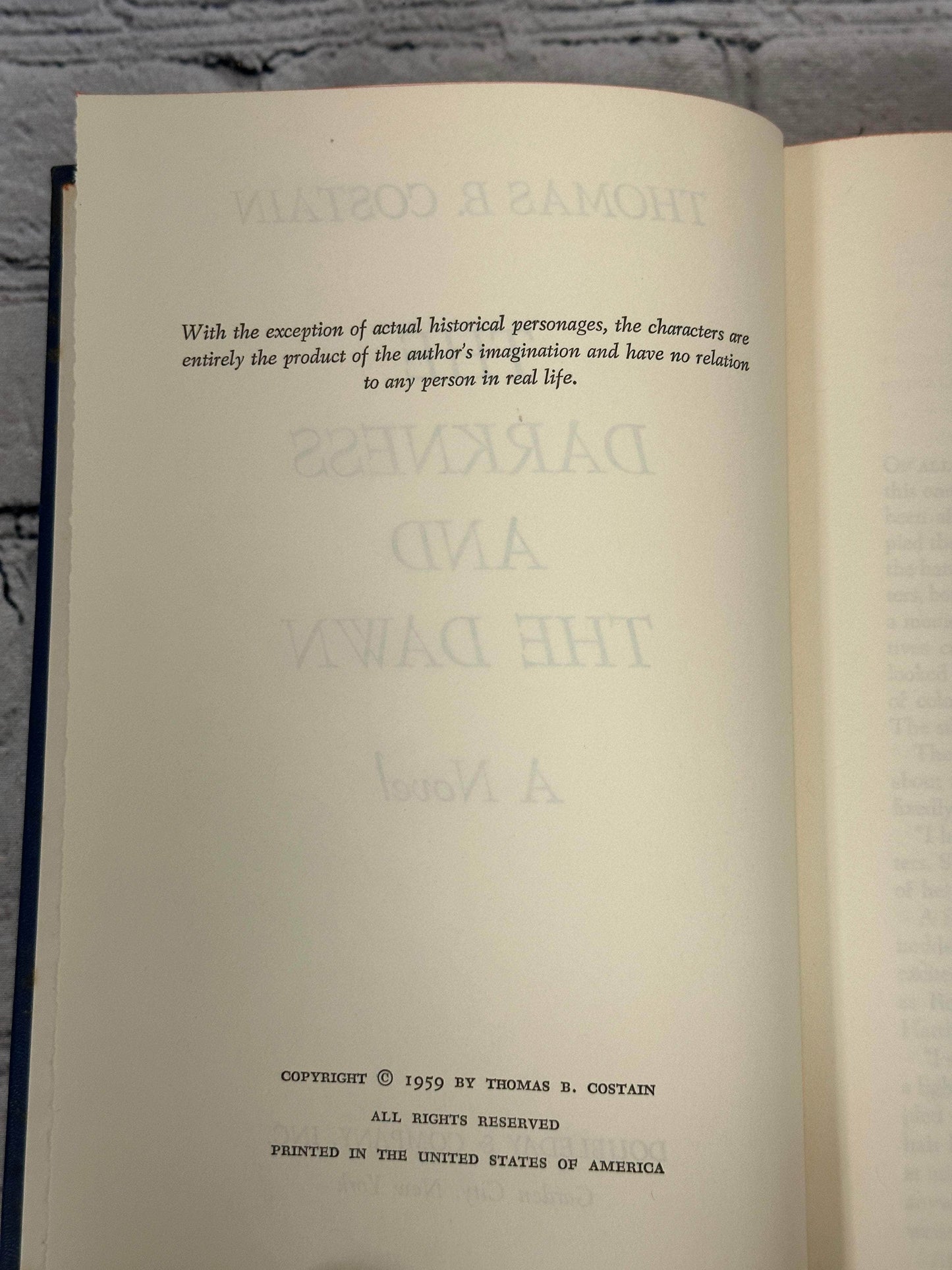 Flipped Pages The Darkness And The Dawn by Thomas B. Costain [1959 · Book Club Edition]