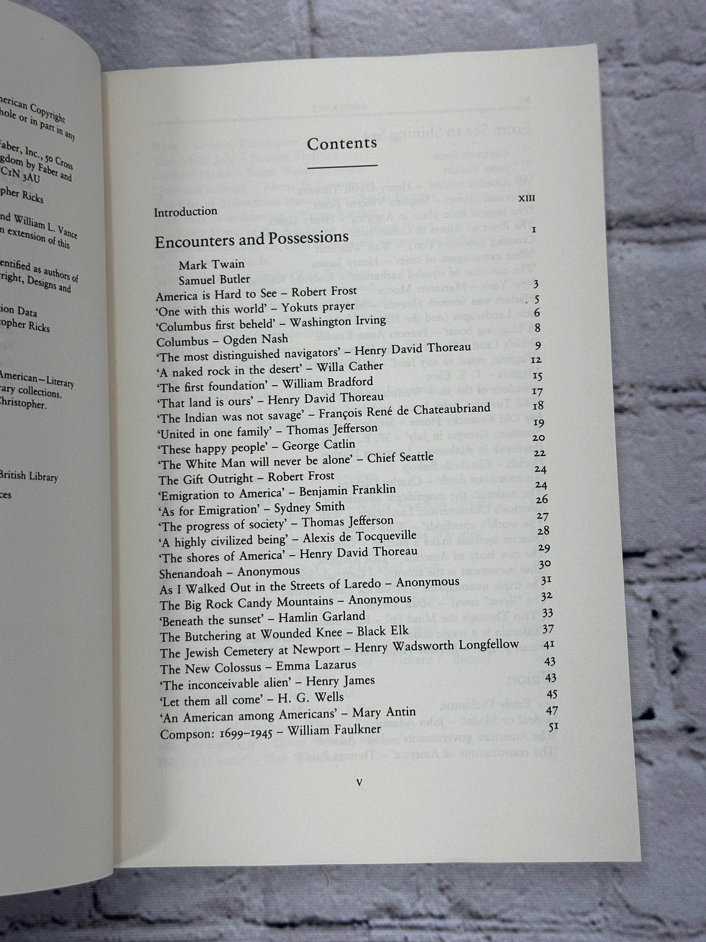 Flipped Pages The Faber Book of America By Christopher Ricks & William L. Vance [1992]