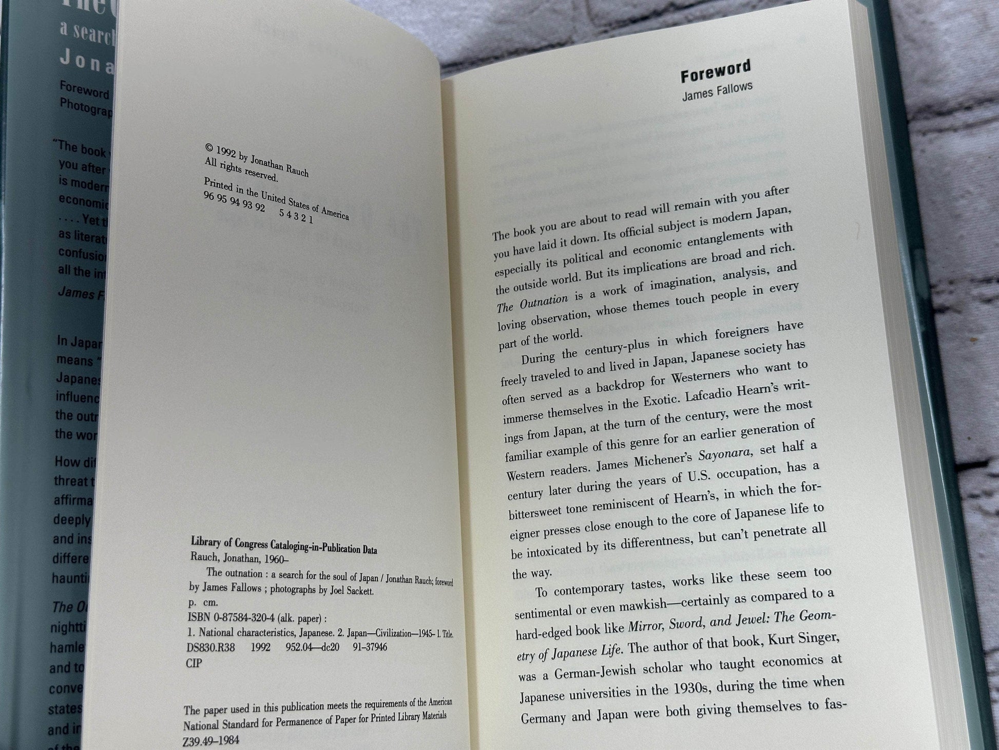 Flipped Pages The Outnation: A Search for the Soul of Japan by Jonathan Rauch [1992]