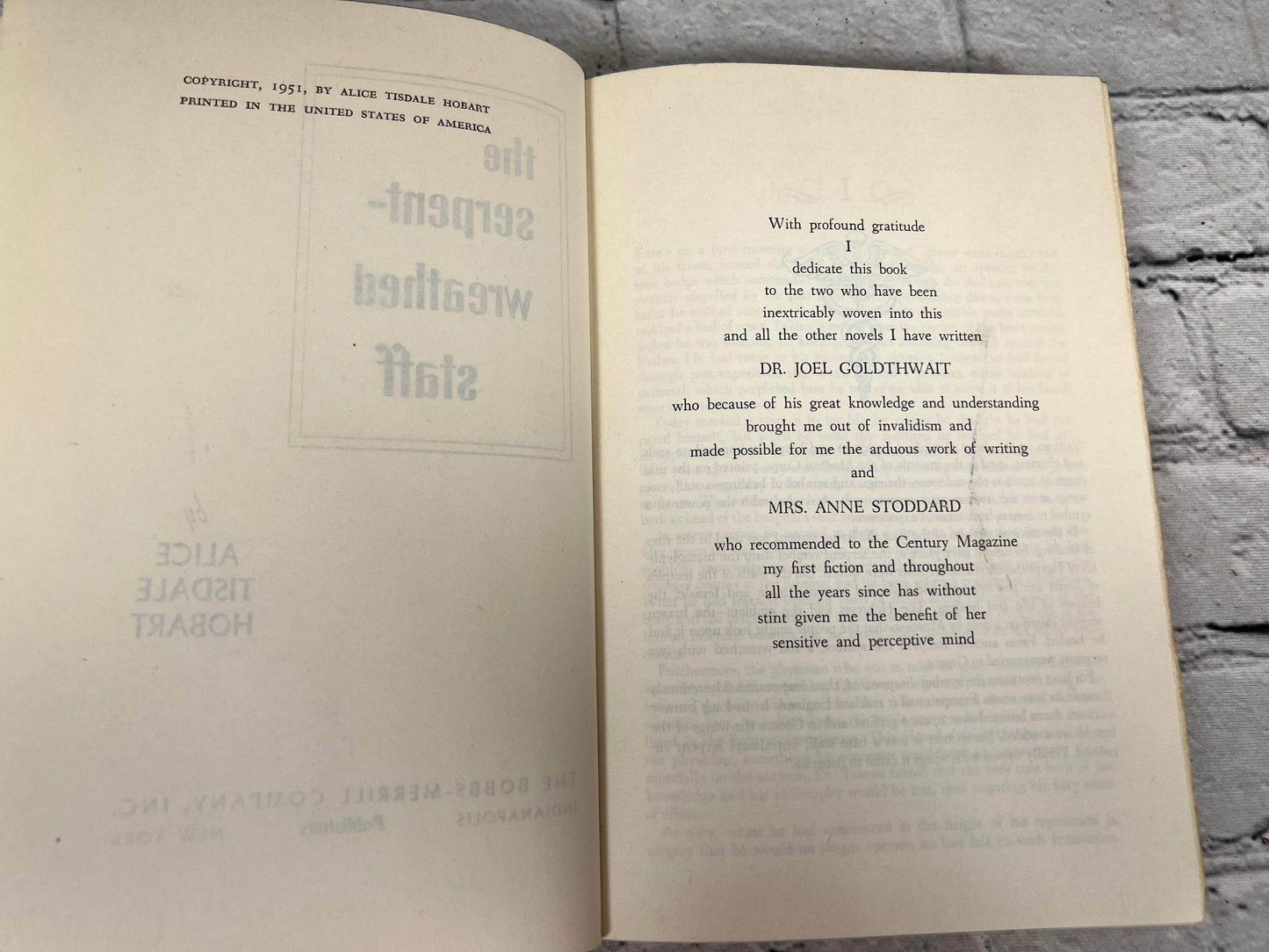 Flipped Pages The Serpent-Wreathed Staff Hardcover by Alice Tisdale Hobart [1951 · BCE]