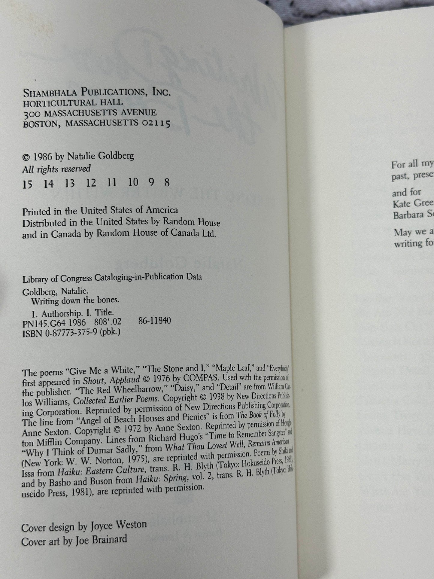 Flipped Pages Writing Down the Bones: Freeing the Writer Within by Natalie Goldberg [1986]