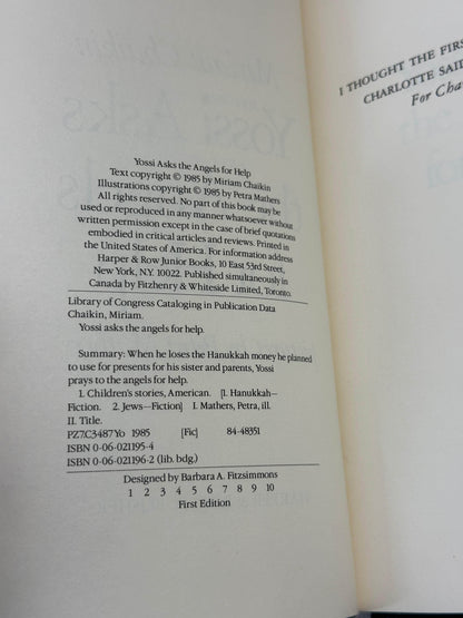 Flipped Pages Yossi Asks the Angels for Help by Miriam Chaikin [1985 · 1st Ed. · 1st Print]