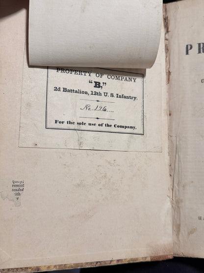 The Prairie-Bird by Charles Augustus Murray, Harper - Company B, 2d Battalion, 12th U.S. Infantry library label on front pastedown