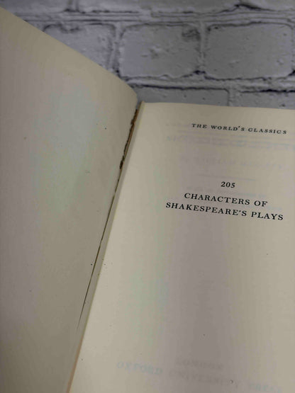 Characters of Shakespeare's Plays by William Hazlitt, 1959 Oxford University Press hardcover - series half-title (World's Classics 205)
