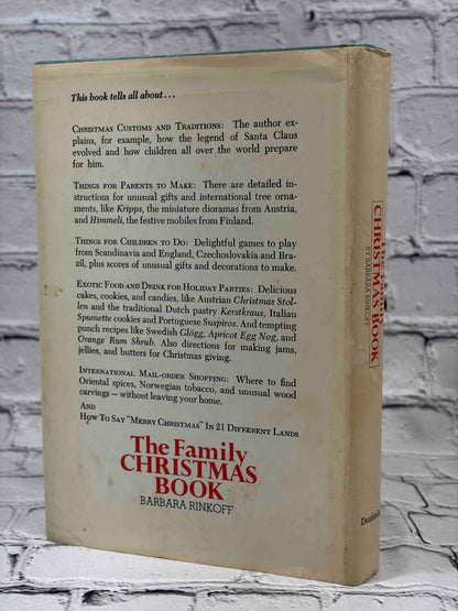 The Family Christmas Book by Barbara Rinkoff, 1969 Doubleday hardcover - dust jacket rear and spine