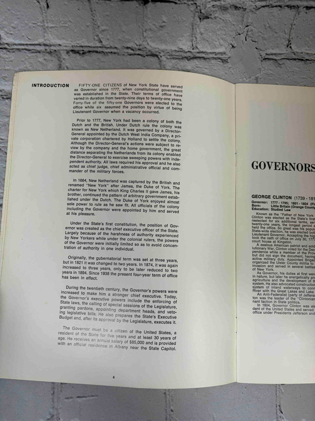 Governors of New York State, New York State Office of General Services paperback - introduction