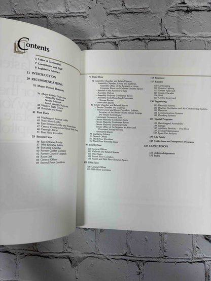 The Master Plan for the New York State Capitol, 1982 Temporary State Commission on the Restoration of the Capitol paperback - contents page