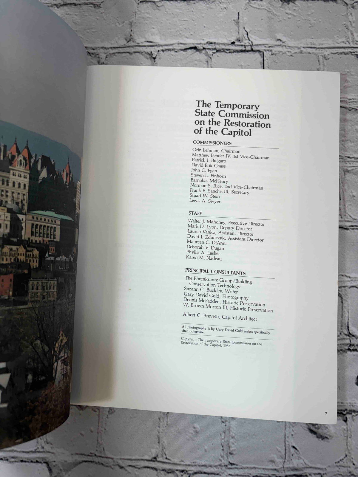 The Master Plan for the New York State Capitol, 1982 Temporary State Commission on the Restoration of the Capitol paperback - commission and staff page with copyright line (p. 7)