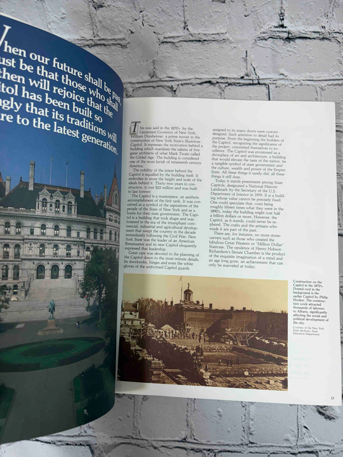 The Master Plan for the New York State Capitol, 1982 Temporary State Commission on the Restoration of the Capitol paperback - introduction pages with Capitol photographs (p. 13)