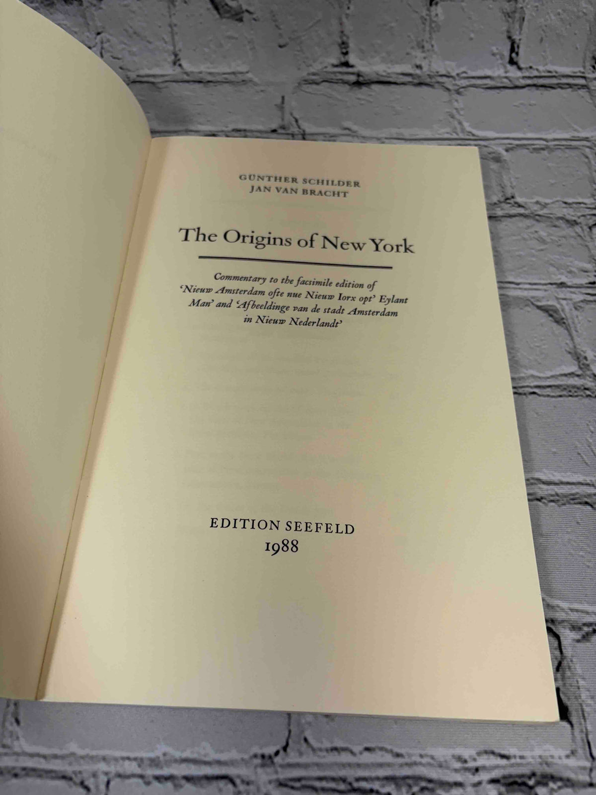 The Origins of New York by Günther Schilder, 1988 Edition Seefeld paperback - title page