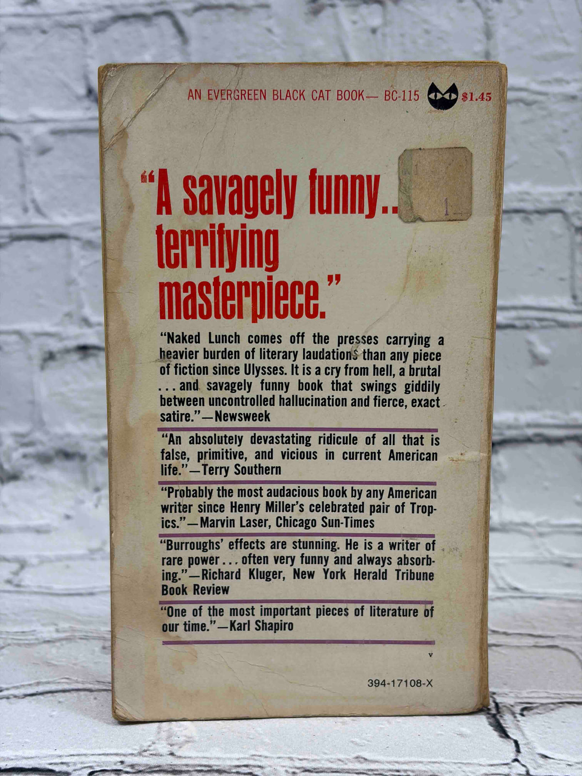 Naked Lunch by William S. Burroughs, 1966 Grove Press paperback - rear cover
