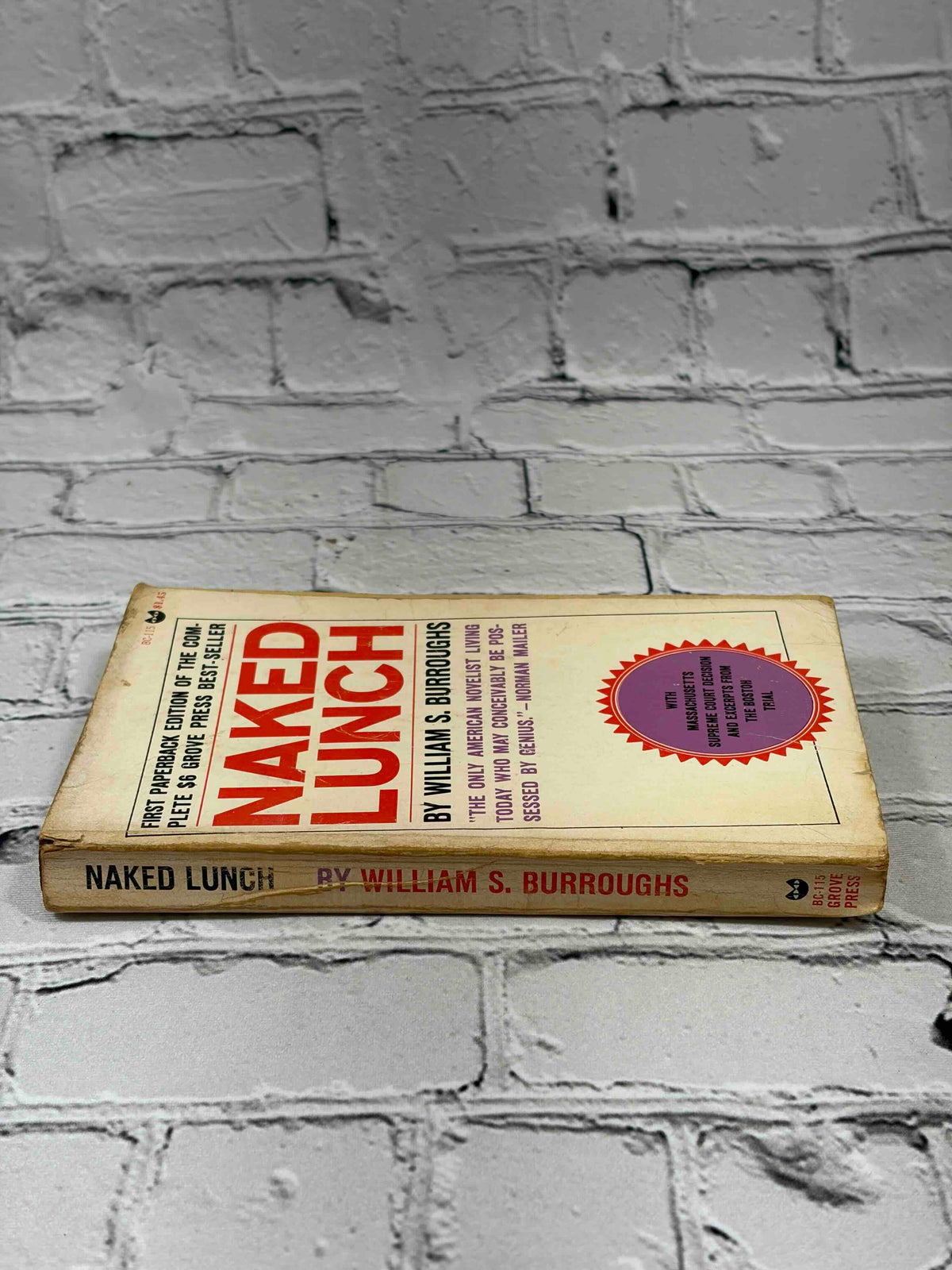 Naked Lunch by William S. Burroughs, 1966 Grove Press paperback - spine