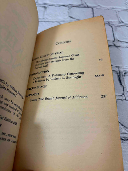 Naked Lunch by William S. Burroughs, 1966 Grove Press paperback - contents page