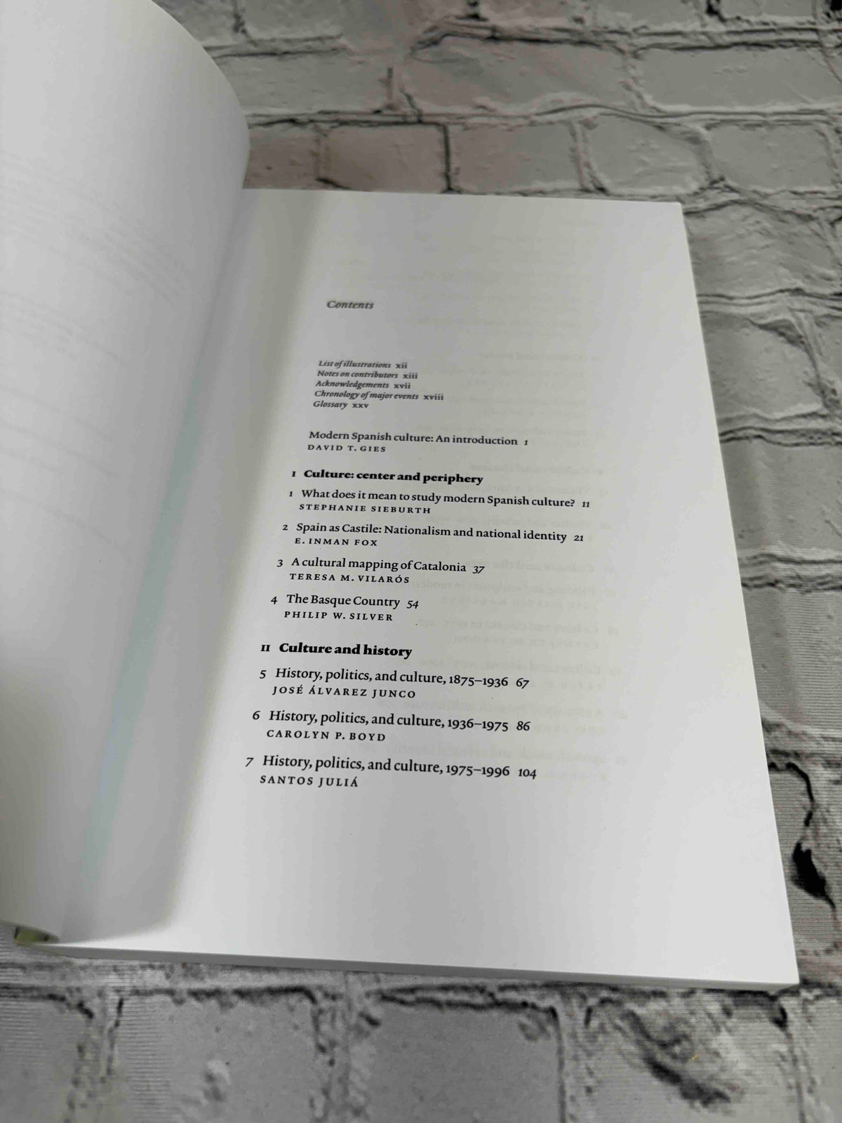 The Cambridge Companion to Modern Spanish Culture by David T. Gies, 2005 Cambridge University Press paperback - contents page