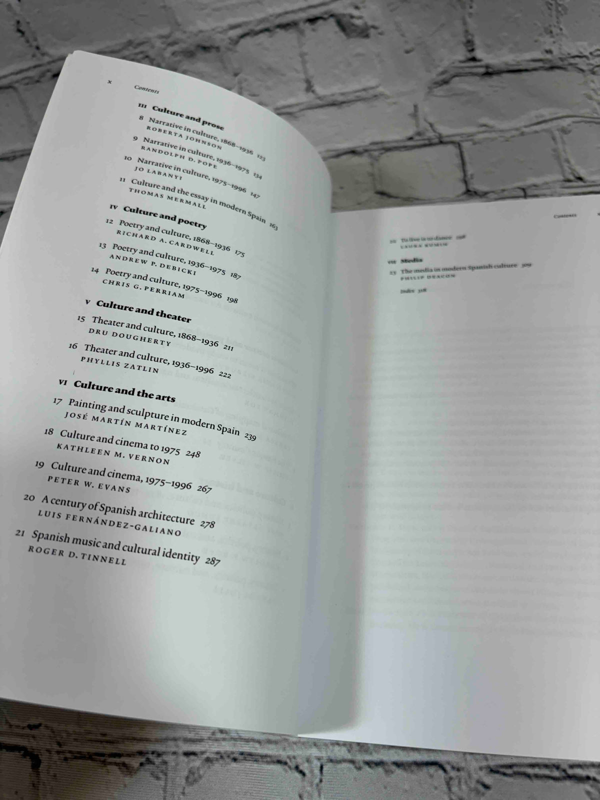 The Cambridge Companion to Modern Spanish Culture by David T. Gies, 2005 Cambridge University Press paperback - contents pages