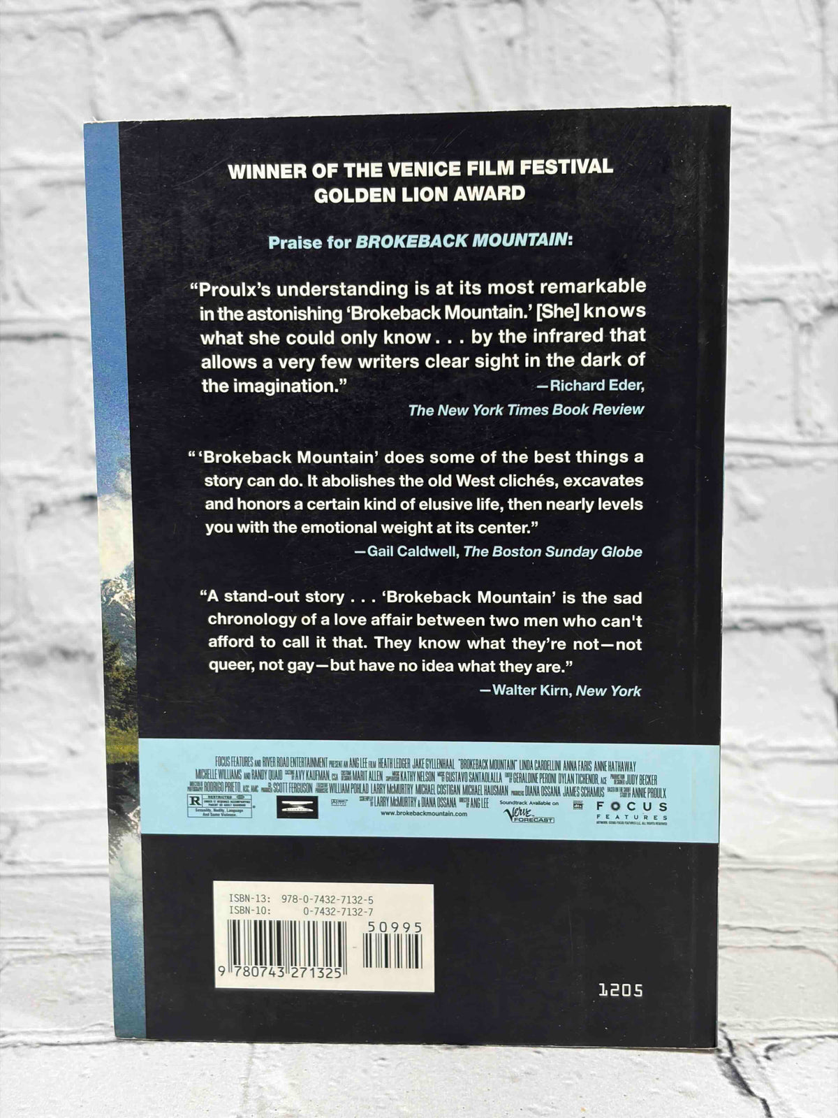 Brokeback Mountain by Annie Proulx, 2005 Scribner paperback - rear cover