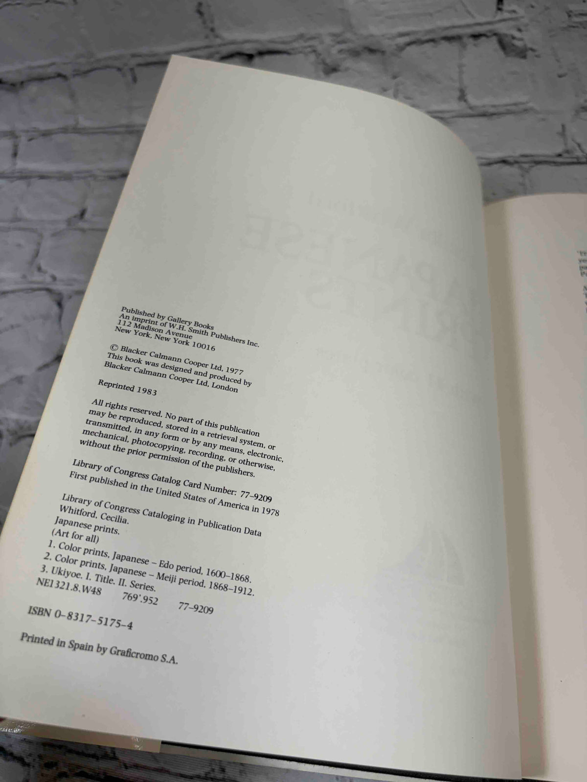 Japanese Prints by Cecilia Whitford, 1983 Gallery Books hardcover - copyright page