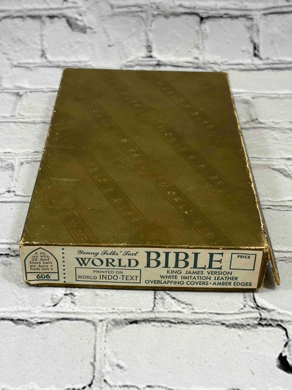 Holy Bible Illustrated (World Young Folks' Text No. 606), The World Publishing Company hardcover - box end label
