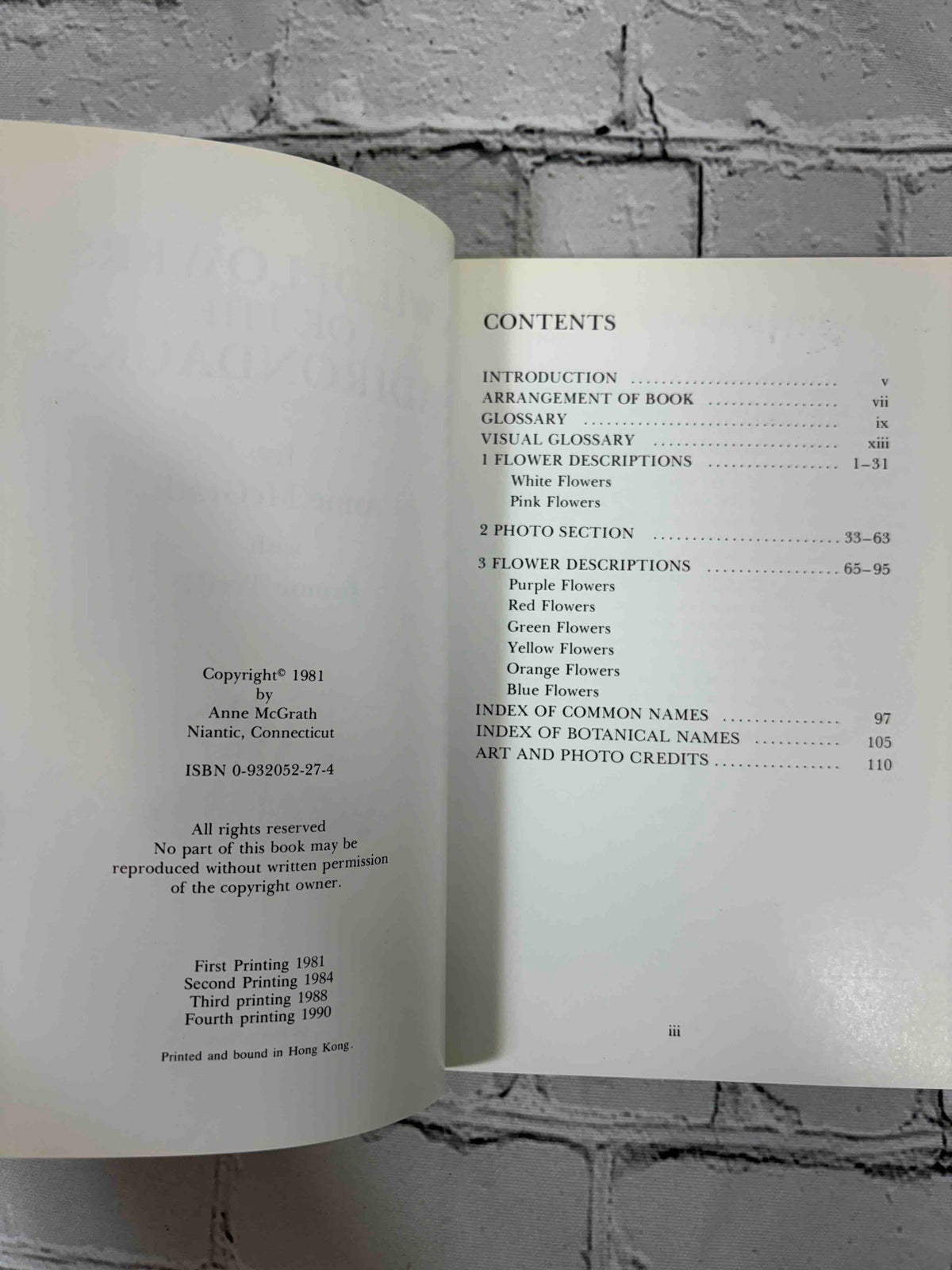 Wildflowers of the Adirondacks by Anne McGrath, 1990 North Country Books paperback - copyright page and contents