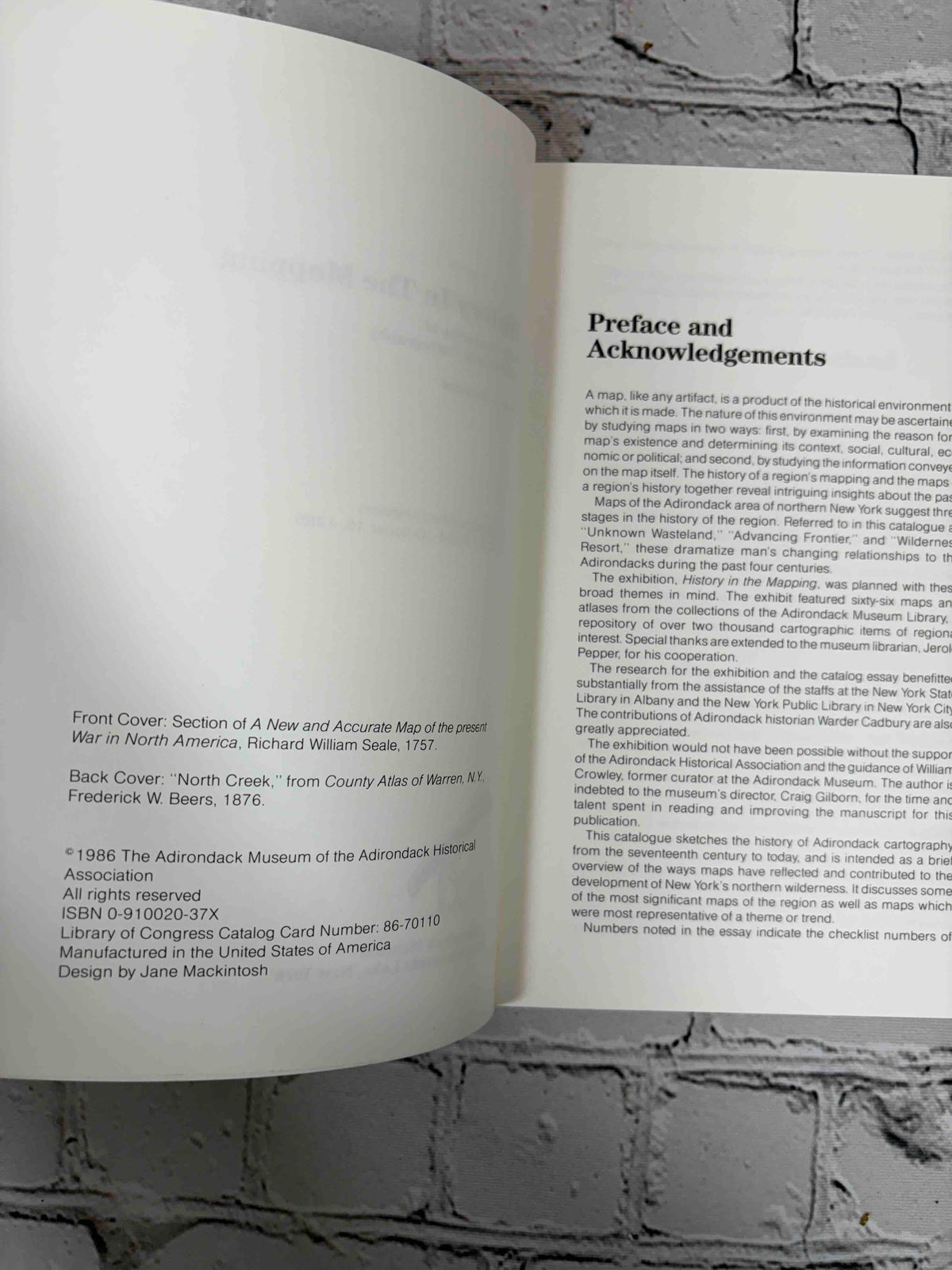 History in the Mapping by Paul G. Bourcier, 1986 Adirondack Museum paperback - copyright page and preface