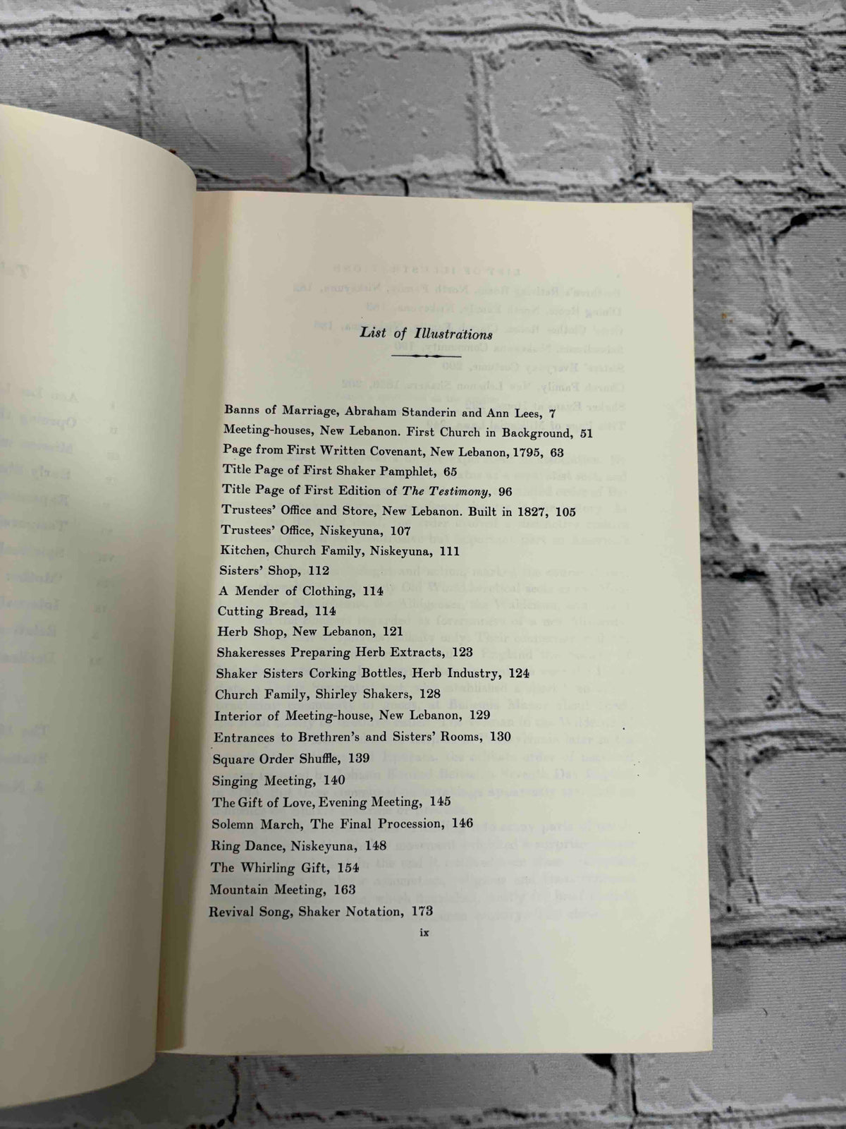 The People Called Shakers by Edward Deming Andrews, 1963 Dover Publications paperback - list of illustrations