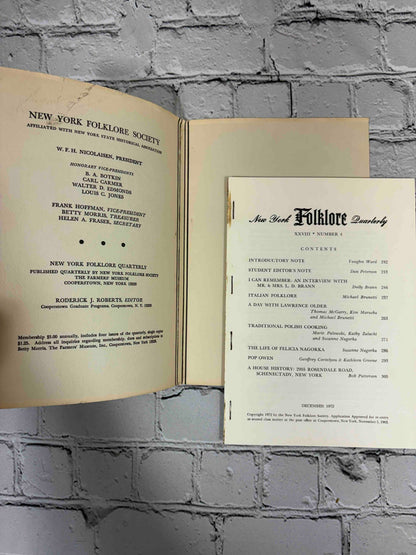 New York Folklore Quarterly, December 1972 (Niskayuna High School Edition) - inside front cover masthead and contents page