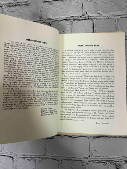 New York Folklore Quarterly, December 1972 (Niskayuna High School Edition) - introductory note and student editor's note