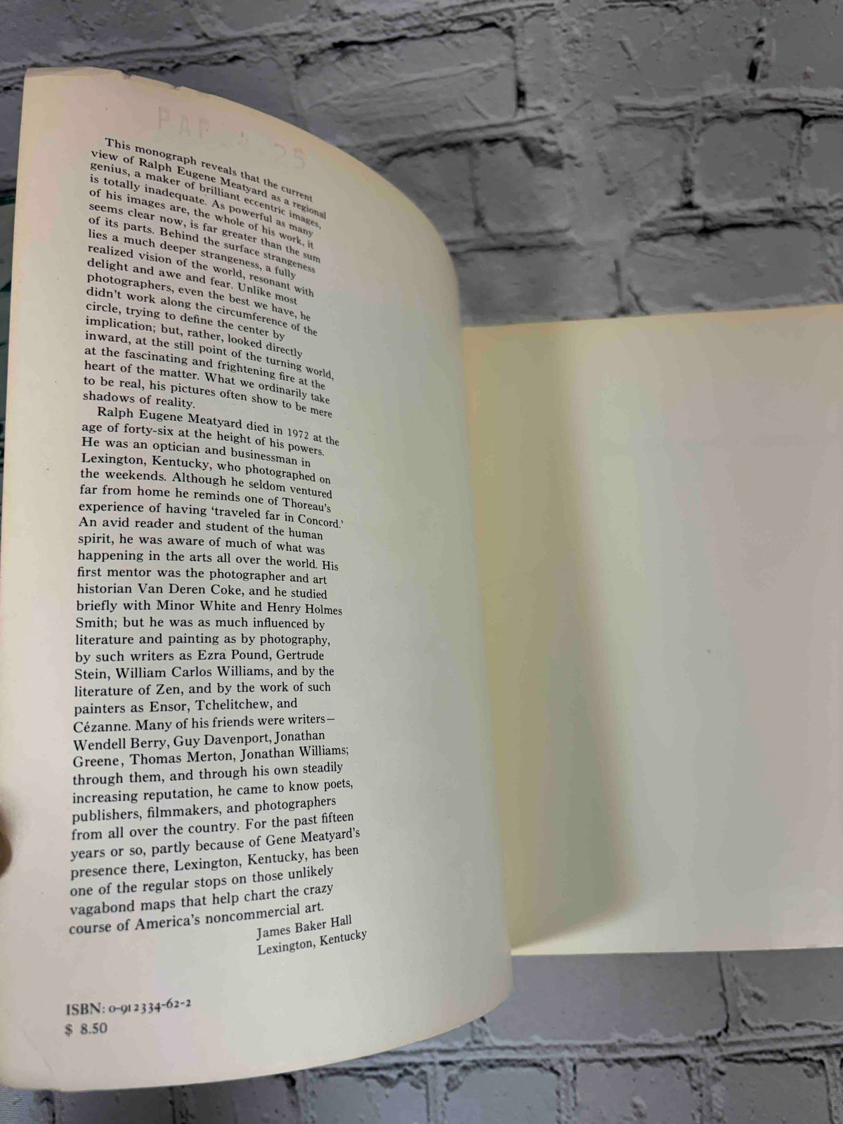Ralph Eugene Meatyard: An Aperture Monograph, 1974 Aperture paperback - inside front cover text and first blank page