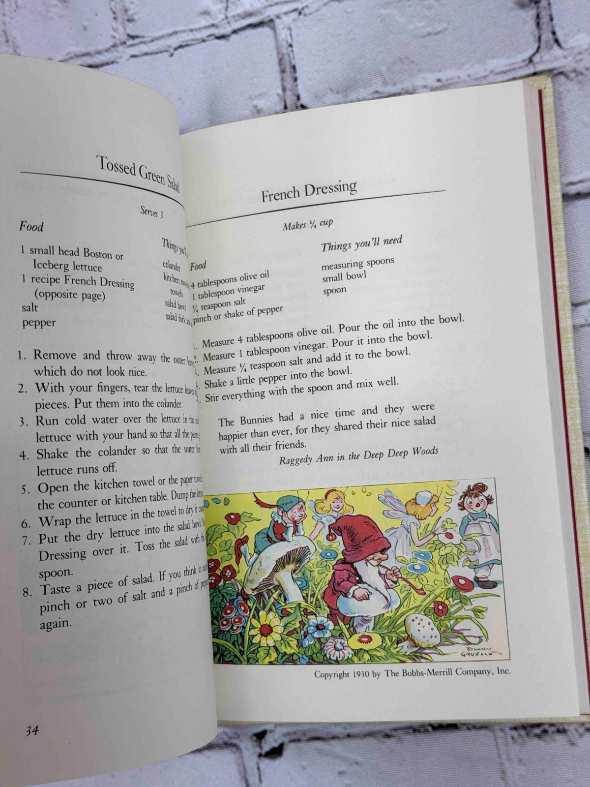 Raggedy Ann and Andy's Cookbook by Nika Hazelton, 1975 Bobbs-Merrill hardcover - recipe pages