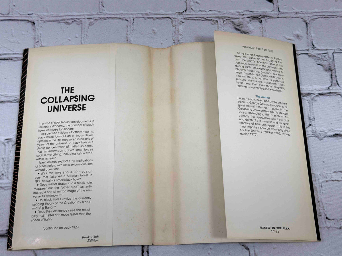 The Collapsing Universe by Isaac Asimov, 1977 Walker and Company hardcover - dust jacket flaps