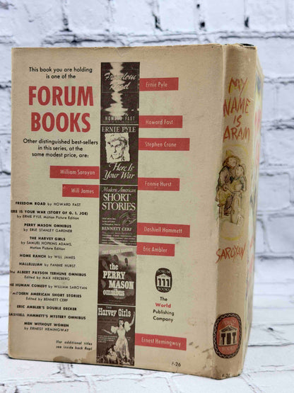 My Name Is Aram by William Saroyan, 1946 World Publishing Company hardcover - dust jacket rear and spine