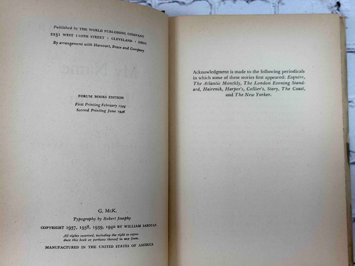 My Name Is Aram by William Saroyan, 1946 World Publishing Company hardcover - copyright page