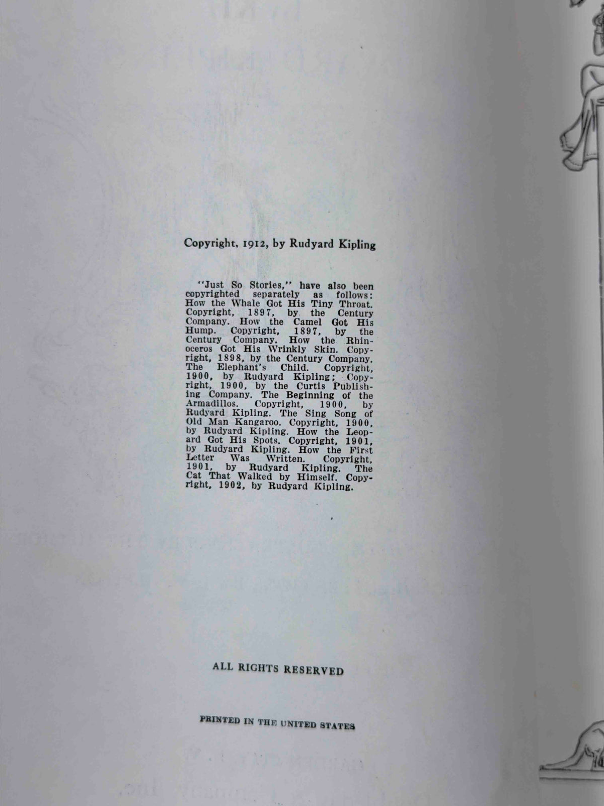 Just So Stories by Rudyard Kipling, Doubleday hardcover - copyright page