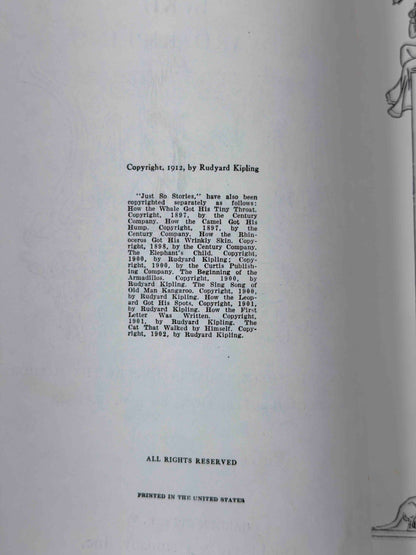 Just So Stories by Rudyard Kipling, Doubleday hardcover - copyright page