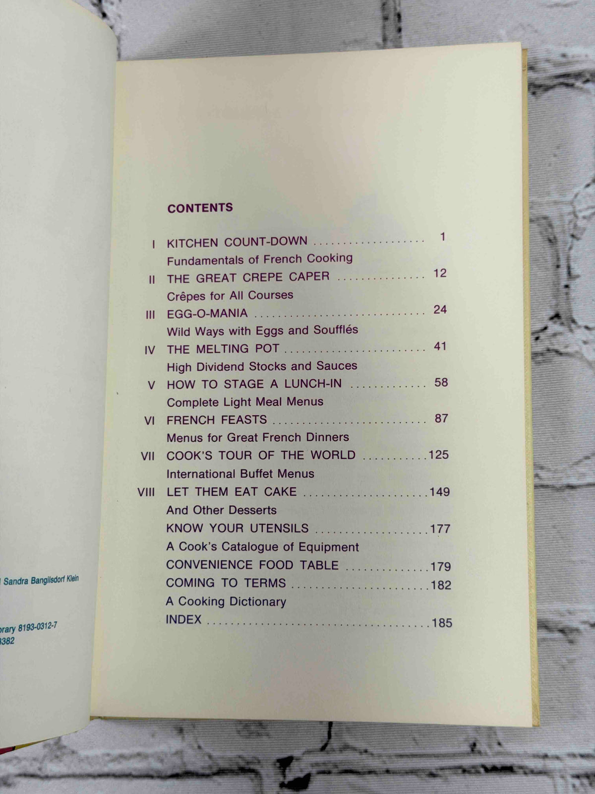 Teen Cuisine by Abby Gail Kirsch, 1969 Parents' Magazine Press hardcover - contents page