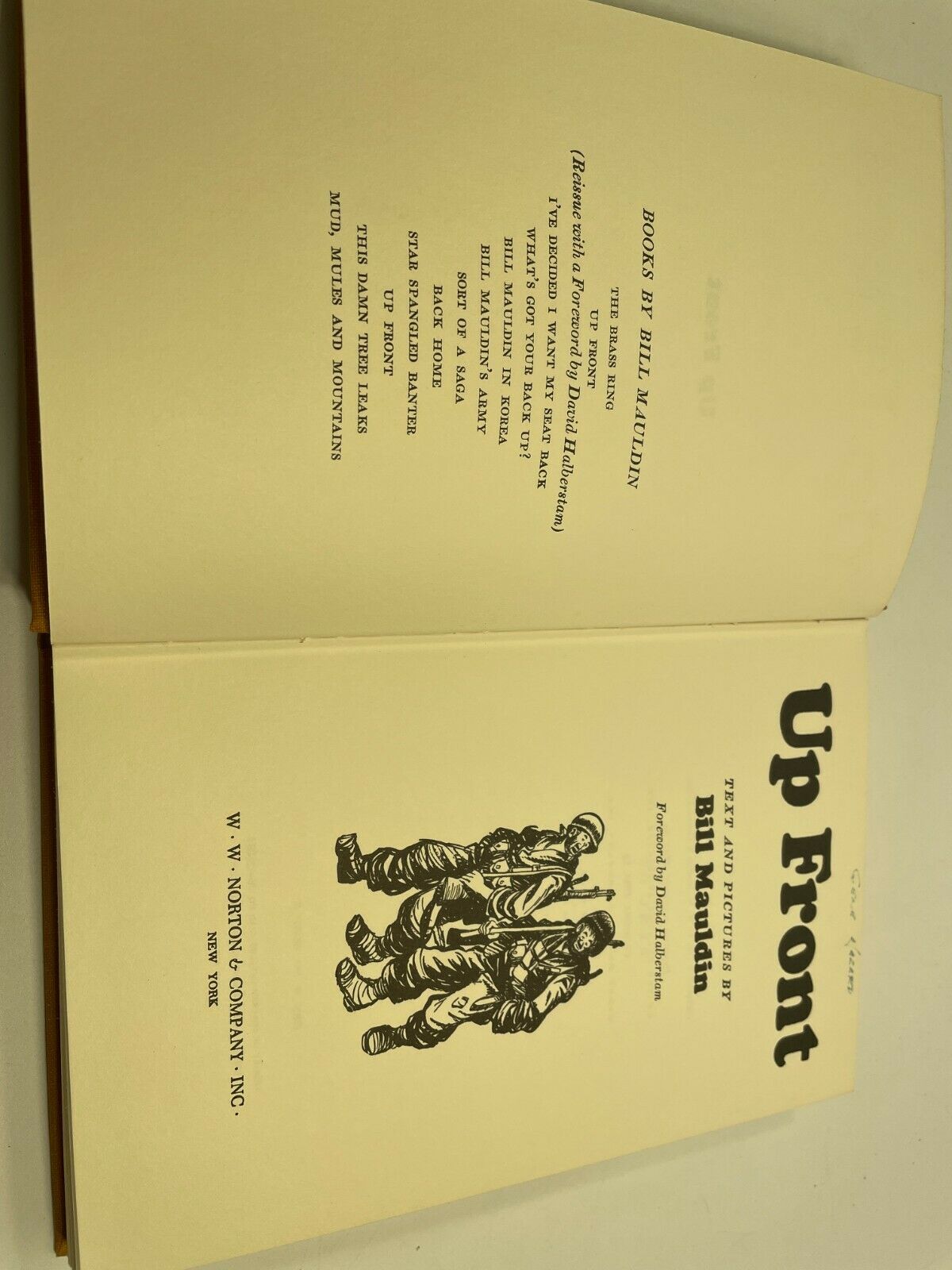 Up Front  by Bill Mauldin 1968 Re-Issued with an Intro by David Halberstam