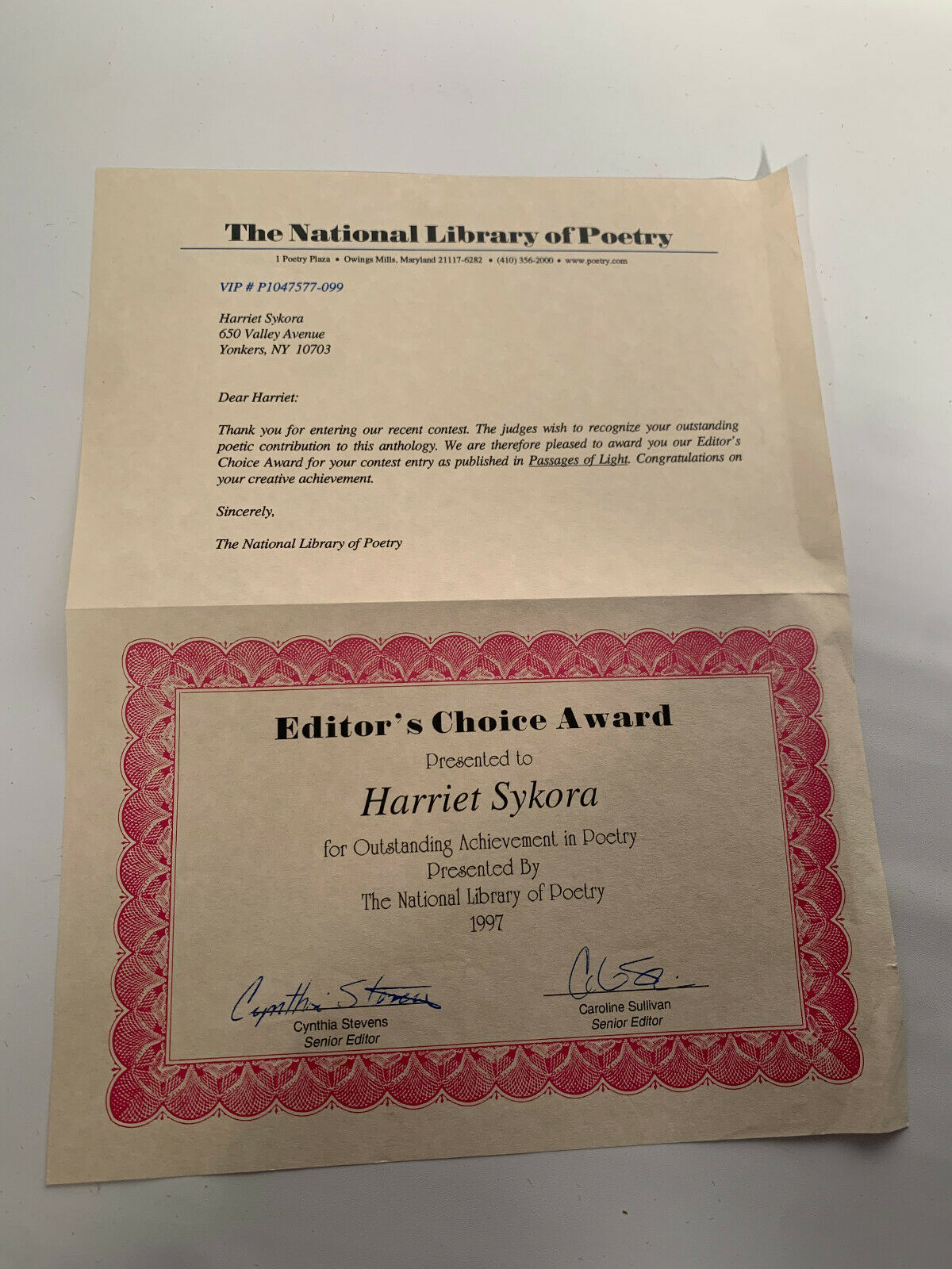 Passages of Light The National Library of Poetry w/ Editor's Choice Award